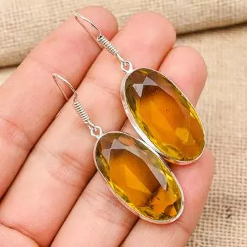 Citrine Gemstone Handmade 925 Sterling Silver Beautiful Jewelry Earring For Thanksgiving