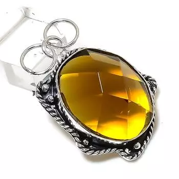 Цитрин Драгоценный камень Ручная работа 925 Стерлинговое серебро Подарок Ювелирное изделие Подвеска 2.01 O6h37