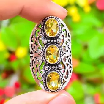 Citrine Gemstone Handmade 925 Sterling Silver Jewelry Ring Size 6.5 a5W07