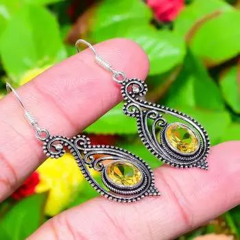 Citrine Gemstone Handmade 925 Sterling Silver Jewelry Earring 2.01 K0q95