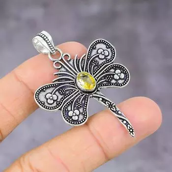 Citrine Gemstone Handmade 925 Sterling Silver Jewelry Pendant 2.21 K1M67
