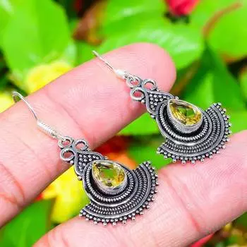 Citrine Gemstone Handmade 925 Sterling Silver Jewelry Earring 1.73 J7K06