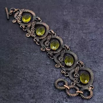 Citrine Gemstone Handmade Copper Wire Wrap Bracelet 7-8 T4D29