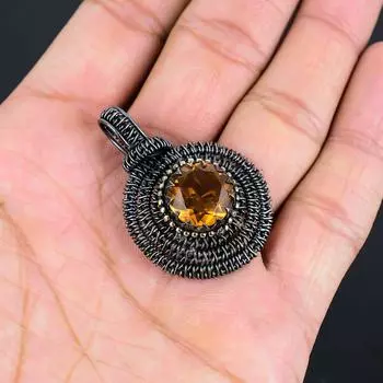 Цитрин драгоценный камень ручной работы медная обертка ювелирные изделия великолепный кулон для женщин 1.77 Inches жёлтый