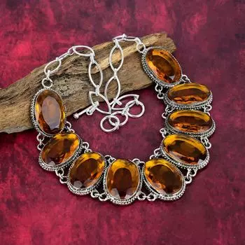 Citrine Necklace, 925 Solid Sterling Silver Gemstone Necklace, Adjustable Chain Jewelry, Gift For Her Handmade Dainty Jewelry Adjustable with 18 inches жёлтый