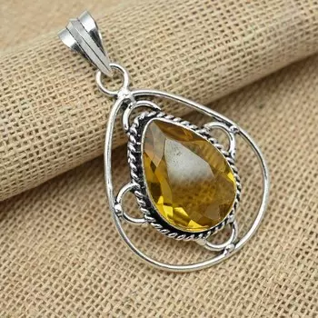 Citrine Topaz Gemstone Jewelry 925 Sterling Silver Подарочные ювелирные изделия ручной работы Подвески для женщин 2.16 Inches жёлтый