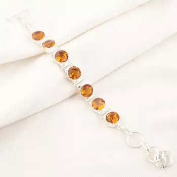 Citrine Yellow Gemstone 925 Sterling Silver Jewelry Handmade Women Bracelet 9 RB-7-4