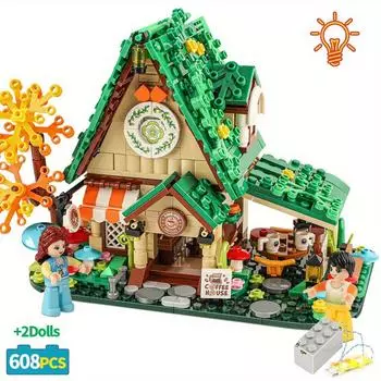 City Balloon Caffeine House Building Blocks Sunshine Garden Street View Series Friends Lighting Flower House LED Toys DIY Kids 608PCS