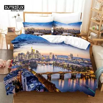 City Night Scene Duvet Cover Set, Fashion Bedding Set, Soft Comfortable Breathable Duvet Cover, For Bedroom Guest Room Decor EU single(135x200cm)
