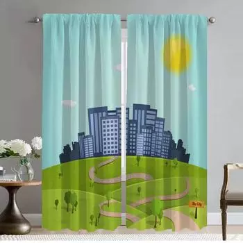 City Road Cartoon Anti-mosquito Curtains for Camera Window Curtain for Room 2 Panel Home Interior Curtains Halloween Decoration W50xH70cmx2pcs-CL