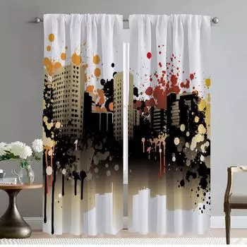 City Road Cartoon Kitchen Curtains 2 Pieces Blackout Curtain for Room 2 Panel Tulle for Bedroom Shades Halloween Decoration Home W50xH70cmx2pcs-CL