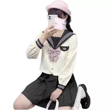 [City Sea Sky] костюм моряка с длинным рукавом, серый, для старшеклассниц, комплект из 3 предметов, школьная форма для косплея, милый узор для вышивки, школьная форма JK, юбка