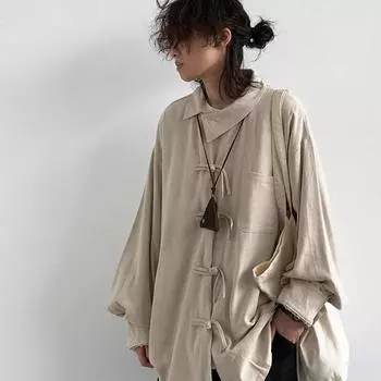Cityboy весна осень ретро китайский стиль Тан платье рубашка женская хлопок и пенька свободная пряжка косой воротник рубашка пальто S абрикосовый