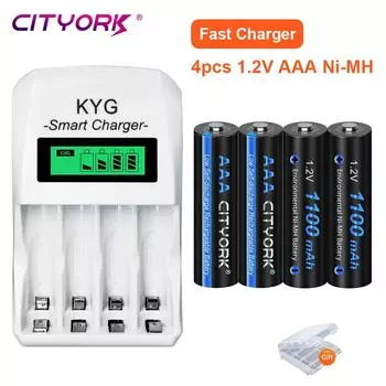CITYORK 1,2 В AAA аккумуляторная батарея HR03 AAA Cell 1100 мАч NiMH батареи AAA с зарядным устройством + держатель батареи AA/AAA белый