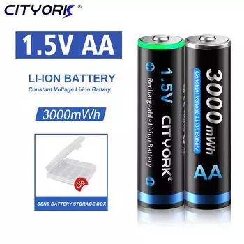 CITYORK 1,5 В AA аккумуляторная батарея 3000 МВтч AA 1,5 В литий-ионная аккумуляторная батарея AA 1,5 В для игрушечной камеры-фонарика чёрный