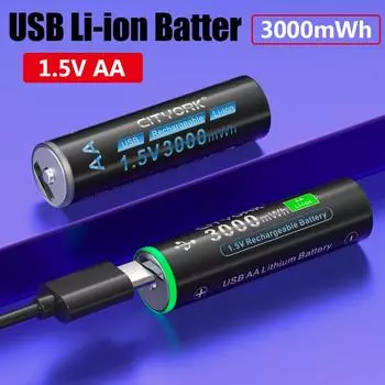 CITYORK 3000 мВтч 1,5 В литий-ионная аккумуляторная батарея AA Литиевая батарея AA 2A Cell Micro USB для зарядки для мыши с дистанционным управлением 4pcs battery