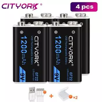 CITYORK 9 В 1200 мАч Аккумуляторная батарея 6F22 9 В Micro USB с USB-кабелем для металлоискателя, микрофона, игрушечного мультиметра