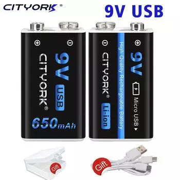 CITYORK 9 В 650 мАч литий-ионная аккумуляторная батарея micro USB литиевые батареи 9 В для игрушек-мультиметров с дистанционным управлением