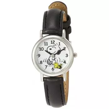 [Citizen Q&Q] Часы Analog Snoopy Водонепроницаемый кожаный ремешок Second Hand Disc P003-304 Женские черные
