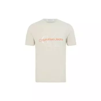CK/Calvin Klein с логотипом и круглым вырезом, облегающая футболка прямого кроя с короткими рукавами, мужские топы, светло-кофейный цвет J320568-ACF