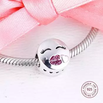 CKK подходит для европейского браслета, серебро 925 пробы, серебро, вишневый, блестящая эмаль, подвески в виде поцелуя, бусины для изготовления ювелирных изделий