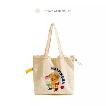 Ckkui Cute Butter Bear Nylon Bag Women s Fresh Large Capacity Handbag Idle Style Shoulder Bag Cream White