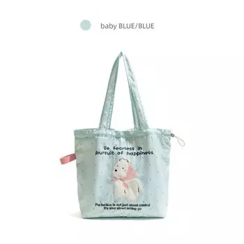 Ckkui Cute Puppy Simple Embroidery Bag Preppy Style Class Large Capacity Handbag Shoulder Tote Bag baby Blue