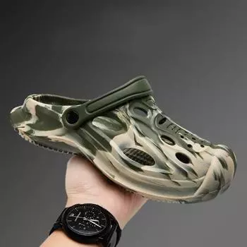 Claccis Мужские тапочки 2025 Мужская летняя пляжная обувь Женская уличная обувь Камуфляжные сандалии для бега Летние парные садовые сабо 40-41 хаки
