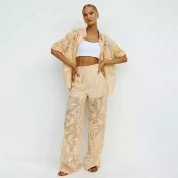 Clacive Fashion Свободная блузка с длинными рукавами и широкими брюками с высокой талией Женский комплект из 2 предметов 2024