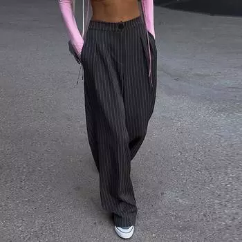 Clacive Fashion Свободные женские широкие брюки с высокой талией и принтом в полоску, полная длина, 2024