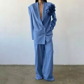 Clacive модный свободный блейзер в полоску с принтом, длинным рукавом и широкими брюками с высокой талией, женский комплект из 2 предметов