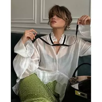 Clacive Сексуальные свободные женские рубашки с воротником-стойкой и длинными рукавами, 2024 г.