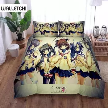 Clannad Duvet Cover Set King Queen Double Full Twin Single Size Bed Linen Set EU single(135x200cm)