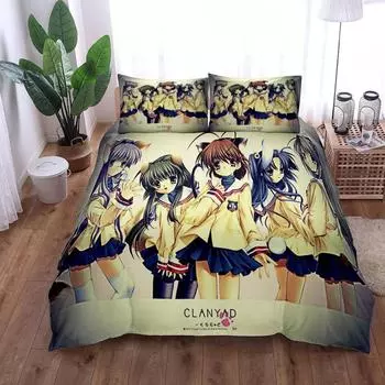 Clannad Duvet Cover Set King Queen Double Full Twin Single Size Bed Linen Set EU Single 135x200cm