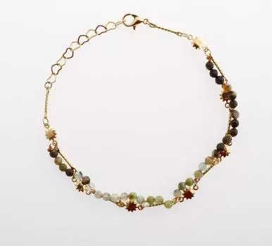 Clara, Ножной браслет из натурального камня хризопраза с позолотой