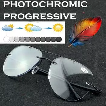 Clara Vida Дизайнерские специальные очки для чтения Counter Pilot Rimless Just Younger с фотохромными прогрессивными линзами +1 +1,5 +2 +2,5 +3 +3,5 +0.75 чёрный