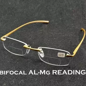 Clara Vida Gold Aluminium Magnesium Жесткие бифокальные очки для чтения без оправы для мужчин +1 +1.5 +2 +2.5 +3 +3.5 +4 +0.75 золотой
