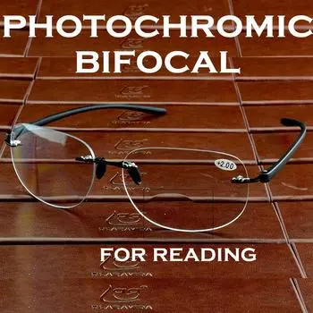 Clara Vida Космический стиль Фотохромные солнцезащитные очки без оправы Бифокальные очки для чтения +1 +1,5 +2 +2,5 +3 +3,5 +4 +0.75 чёрный