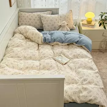 Class A autumn and winter thickened and ground 4pcs set skin-friendly washed cotton dormitory bed sheet quilt cover 3pcs single quilt cover 0.9m sheet 3pcs quilt 1.5*2m