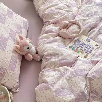 Class A Cotton Double-Layer Yarn 4-Pcs Set, Pure Cotton Quilt Cover, Bed Sheet Floral Bedding, Universal In All Seasons 1.2m bed sheet 3pcs 1.5*2mcm quilt core