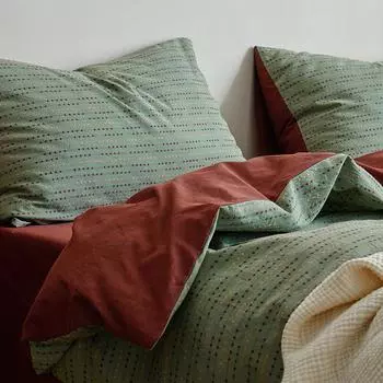 Class A~ Literary And Old-Fashioned Cotton 4Pcs Set, Nordic Teenagers Sleeping Naked, Maternal And Infant Grade Skin-Friendly Pure Cotton Quilt Sheets 1.2m bed three-piece set quilt cover 150 * 200cm