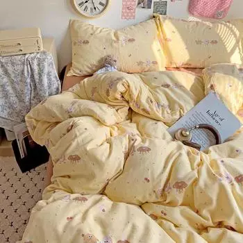 Class A Maternal And Infant Grade Cotton Double-Layer Yarn4-Pcs Set Of Pure Cotton Bed Sheet Mattress Quilt Cover Home Textile 1.2m Sheet Three-piece Set