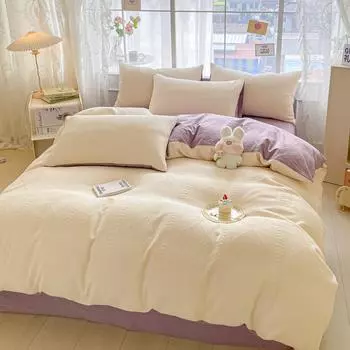 Class A Maternal And Infant Grade Cotton Three-Layer Yarn Four-Piece Set Of Pure Cotton Single Double Bed Sheet Quilt Cover Soft Three-Dimensional 1.5M bed sheet model quilt: 2*2.3m 4pc