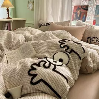 Class A Maternal And Infant Grade Double-Layer Yarn Four-Piece Set, Towel Embroidery Pure Cotton Four-Piece Set, Cotton Home Textile Quilt Set 1.2m bed three-piece set