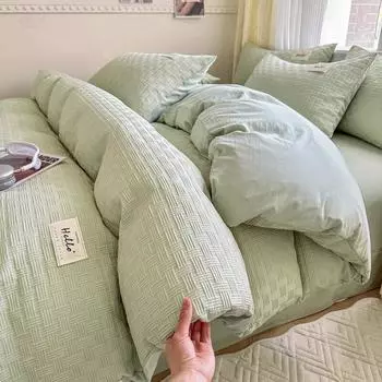 Class A maternal and infant grade double-layer yarn 4pcs set, four-season pure cotton bed sheet quilt cover, student dormitory washed cotton 3pcs set 1.5*2msingle quilt