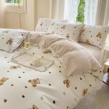 Class A maternal and infant grade small fresh super soft washed cotton 4pcs set autumn and winter pure cotton quilt cover dormitory bed sheet 3pcs set quilt 150 * 200 bed sheet three-piece set