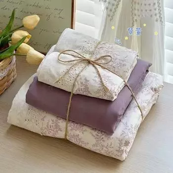 Class A Maternal Infant Grade Cotton Double-Layer Yarn 4-Pcs Set French Retro Lace Small Broken Pure Cotton Quilt Set 3-Pcs Set printed quilt 2*2.3m
