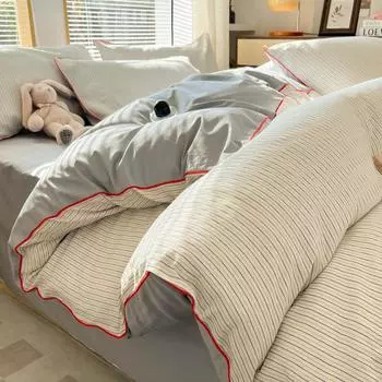 Class A Simple Pure Cotton Bed 4Pcs Set Of 100 Cotton Jacquard Quilt Cover Bed Sheet Human Bed Hat Sleeping Naked Spring And Summer Bedding 1.5m bed sheet 4pc quilt core 2*2.3m