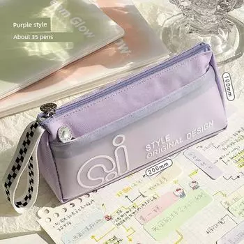Class Two Triangle Pencil Case Primary School Girls Good-looking Large Capacity Transparent Stationery Case for Junior High School Students Pencil Box Purple style