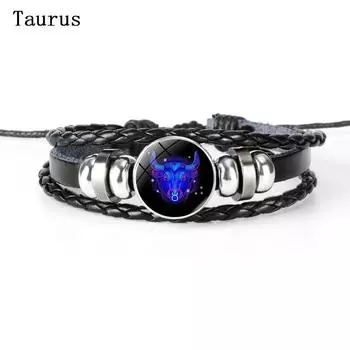 Classic 12 Zodiac Signs Constellation Charm Bracelet Men and Women Hand Woven Multilayer Leather Bracelets Jewelry Gift
